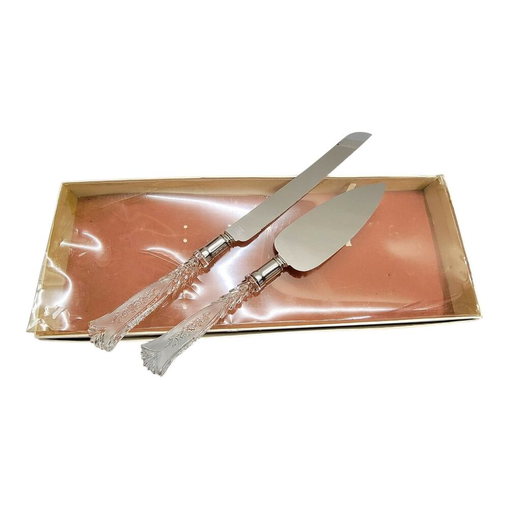 Vintage Sheffield England Cake Knife Server Set Crystal Handle Wedding Bridal